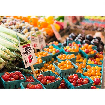 Farmers market with fruits and vegetables